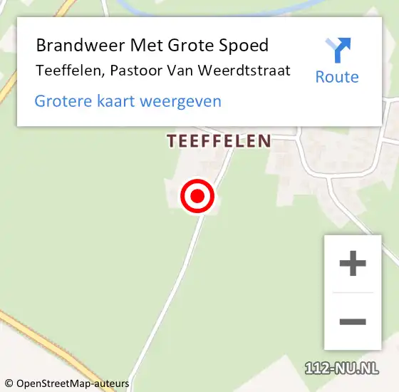 Locatie op kaart van de 112 melding: Brandweer Met Grote Spoed Naar Teeffelen, Pastoor Van Weerdtstraat op 9 april 2018 04:11
