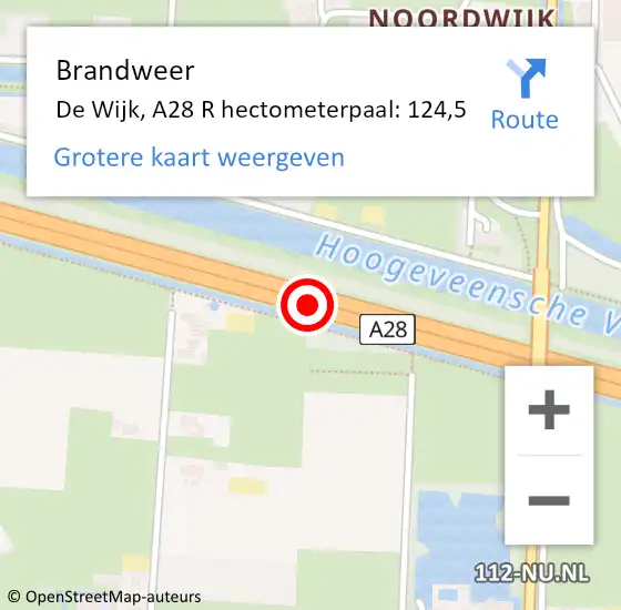 Locatie op kaart van de 112 melding: Brandweer De Wijk, A28 R hectometerpaal: 124,5 op 9 april 2018 04:35
