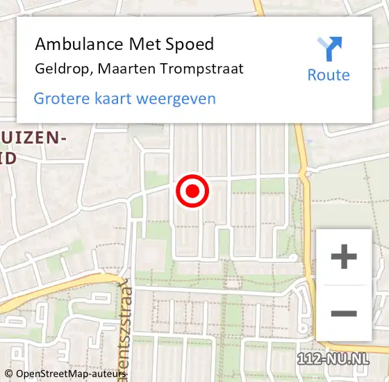 Locatie op kaart van de 112 melding: Ambulance Met Spoed Naar Geldrop, Maarten Trompstraat op 9 april 2018 07:02