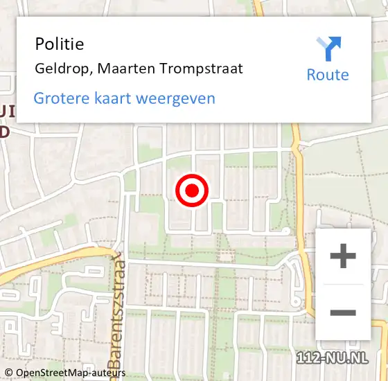 Locatie op kaart van de 112 melding: Politie Geldrop, Maarten Trompstraat op 9 april 2018 07:18