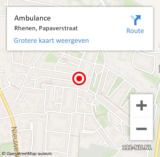 Locatie op kaart van de 112 melding: Ambulance Rhenen, Papaverstraat op 9 april 2018 07:54