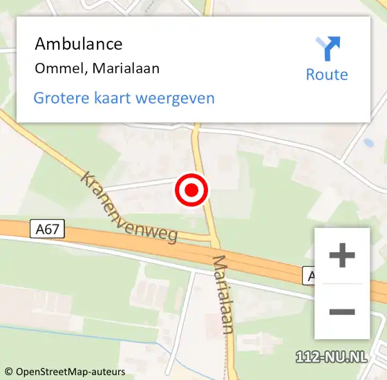 Locatie op kaart van de 112 melding: Ambulance Ommel, Marialaan op 9 april 2018 08:34