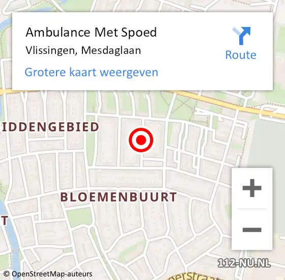 Locatie op kaart van de 112 melding: Ambulance Met Spoed Naar Vlissingen, Mesdaglaan op 9 april 2018 10:06