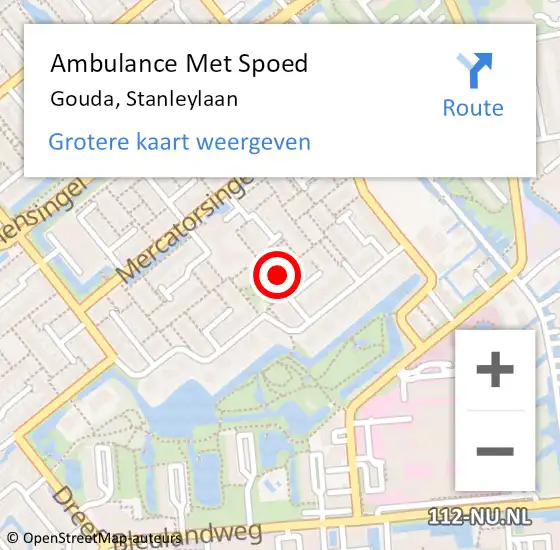 Locatie op kaart van de 112 melding: Ambulance Met Spoed Naar Gouda, Stanleylaan op 9 april 2018 11:51