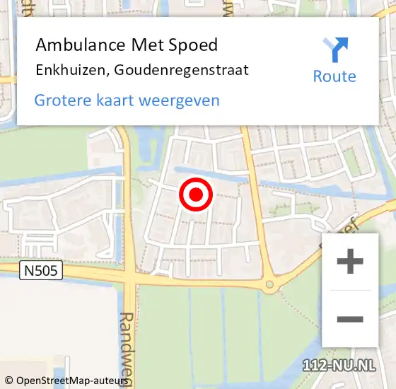 Locatie op kaart van de 112 melding: Ambulance Met Spoed Naar Enkhuizen, Goudenregenstraat op 9 april 2018 11:52