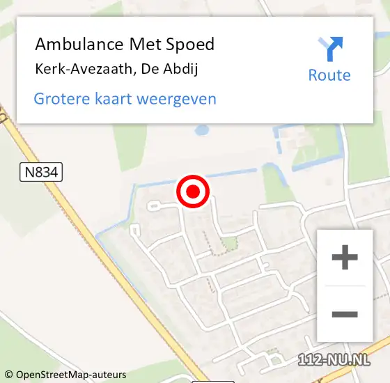 Locatie op kaart van de 112 melding: Ambulance Met Spoed Naar Kerk-Avezaath, De Abdij op 9 april 2018 12:30