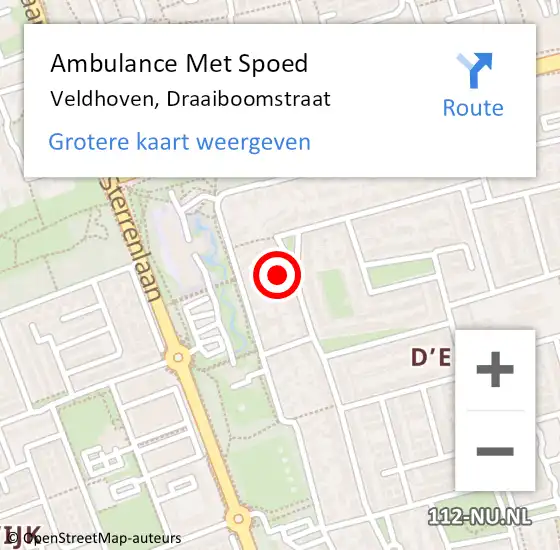 Locatie op kaart van de 112 melding: Ambulance Met Spoed Naar Veldhoven, Draaiboomstraat op 9 april 2018 12:48