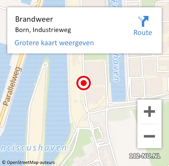 Locatie op kaart van de 112 melding: Brandweer Born, Industrieweg op 21 februari 2014 15:25