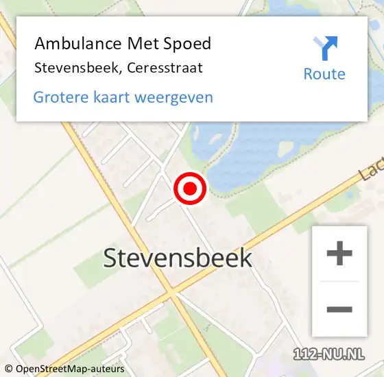 Locatie op kaart van de 112 melding: Ambulance Met Spoed Naar Stevensbeek, Ceresstraat op 9 april 2018 13:46