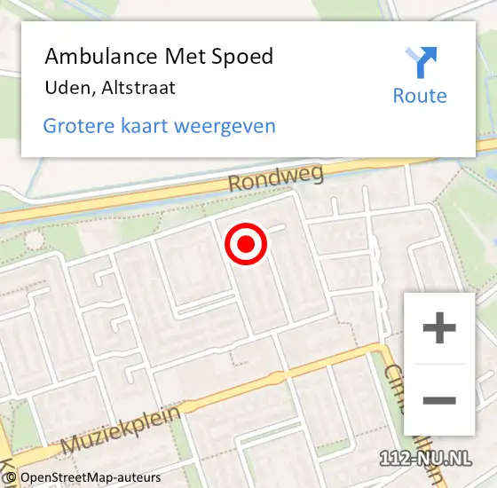 Locatie op kaart van de 112 melding: Ambulance Met Spoed Naar Uden, Altstraat op 9 april 2018 15:19