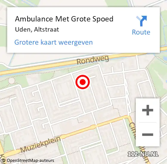 Locatie op kaart van de 112 melding: Ambulance Met Grote Spoed Naar Uden, Altstraat op 9 april 2018 15:22