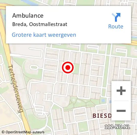 Locatie op kaart van de 112 melding: Ambulance Breda, Oostmallestraat op 9 april 2018 15:49