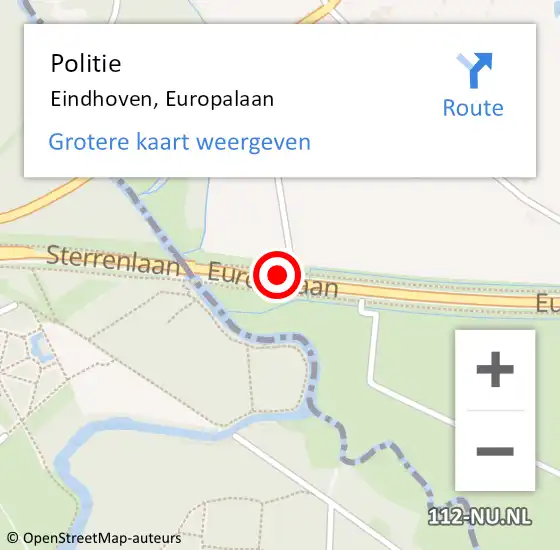 Locatie op kaart van de 112 melding: Politie Eindhoven, Europalaan op 9 april 2018 16:01