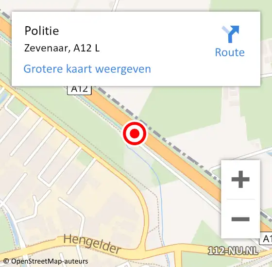 Locatie op kaart van de 112 melding: Politie Zevenaar, A12 L op 9 april 2018 17:37