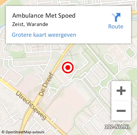 Locatie op kaart van de 112 melding: Ambulance Met Spoed Naar Zeist, Warande op 9 april 2018 20:18