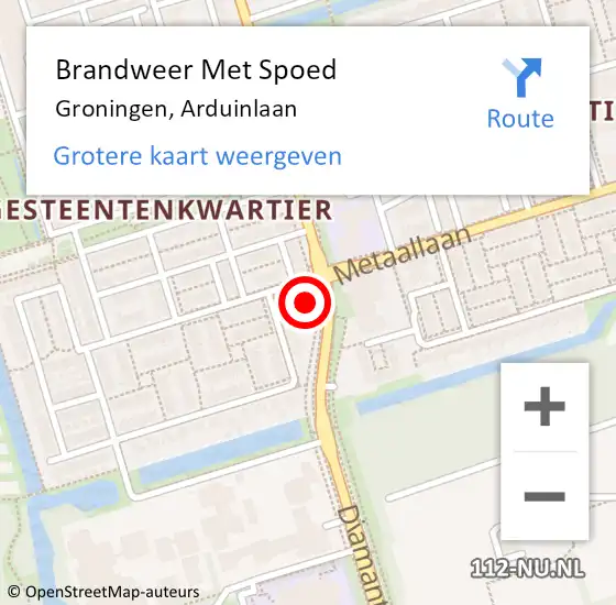 Locatie op kaart van de 112 melding: Brandweer Met Spoed Naar Groningen, Arduinlaan op 9 april 2018 20:48