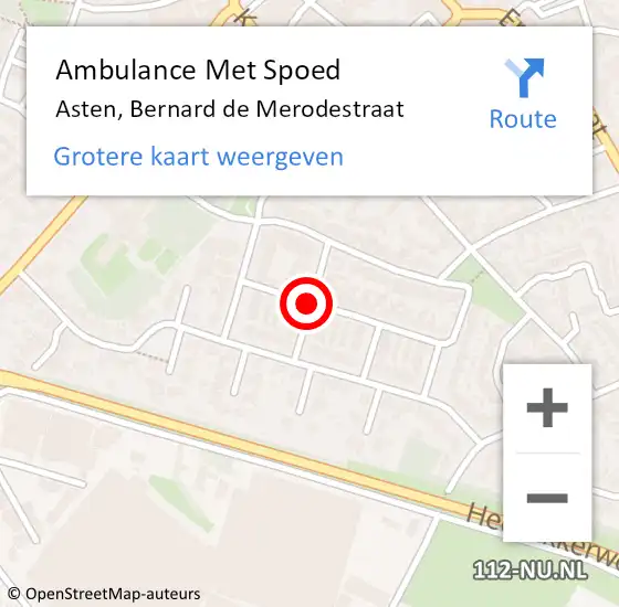 Locatie op kaart van de 112 melding: Ambulance Met Spoed Naar Asten, Bernard De Merodestraat op 9 april 2018 20:56