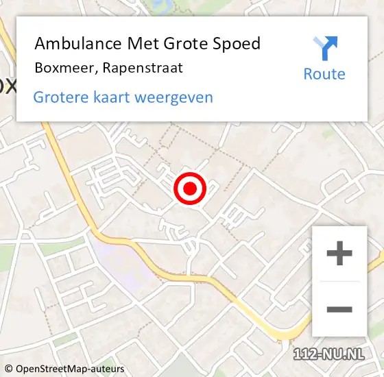 Locatie op kaart van de 112 melding: Ambulance Met Grote Spoed Naar Boxmeer, Rapenstraat op 9 april 2018 21:18