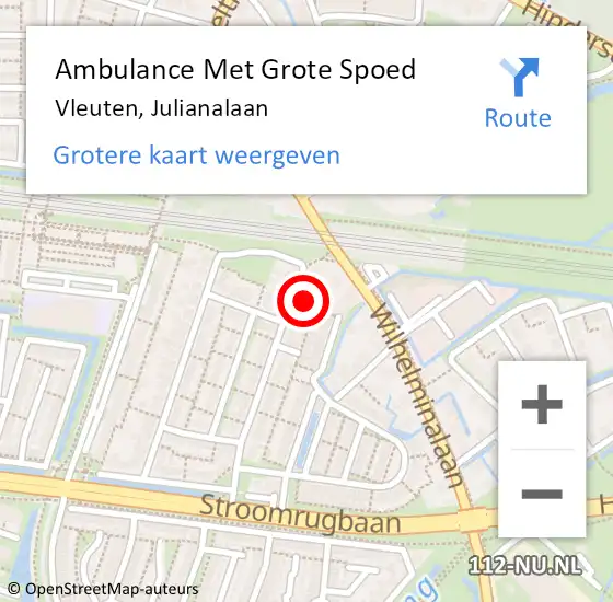 Locatie op kaart van de 112 melding: Ambulance Met Grote Spoed Naar Vleuten, Julianalaan op 9 april 2018 21:27