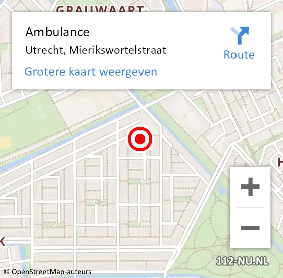 Locatie op kaart van de 112 melding: Ambulance Utrecht, Mierikswortelstraat op 9 april 2018 21:55