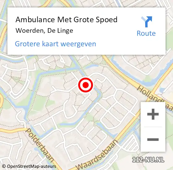 Locatie op kaart van de 112 melding: Ambulance Met Grote Spoed Naar Woerden, De Linge op 9 april 2018 22:12