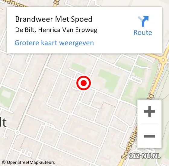 Locatie op kaart van de 112 melding: Brandweer Met Spoed Naar De Bilt, Henrica Van Erpweg op 9 april 2018 22:29