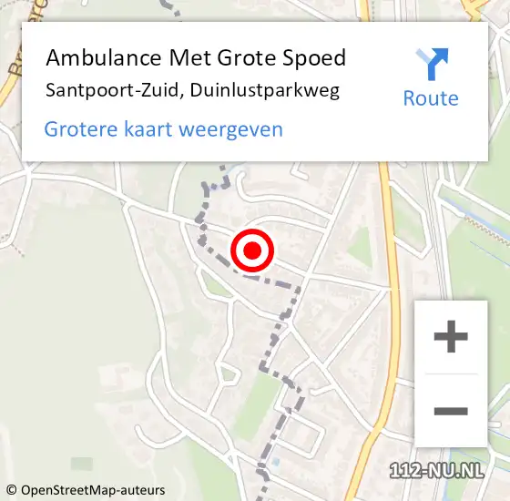 Locatie op kaart van de 112 melding: Ambulance Met Grote Spoed Naar Santpoort-Zuid, Duinlustparkweg op 10 april 2018 00:15