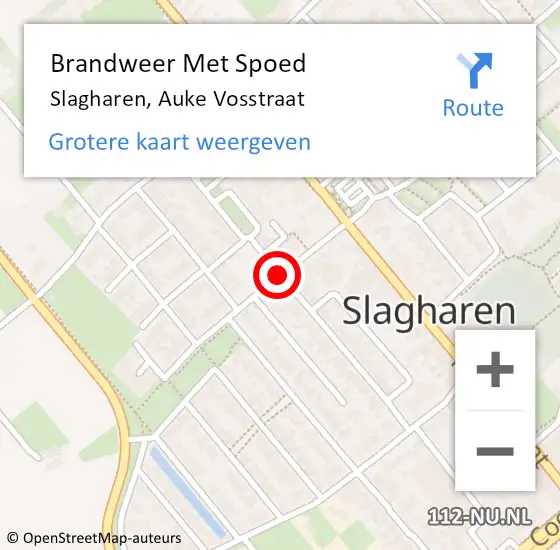 Locatie op kaart van de 112 melding: Brandweer Met Spoed Naar Slagharen, Auke Vosstraat op 10 april 2018 06:13