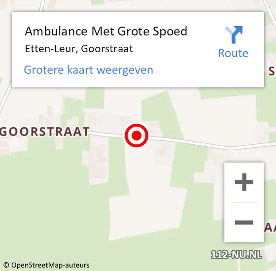 Locatie op kaart van de 112 melding: Ambulance Met Grote Spoed Naar Etten-Leur, Goorstraat op 10 april 2018 06:21