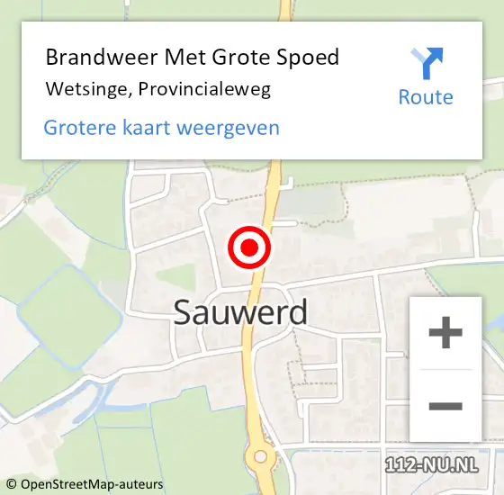 Locatie op kaart van de 112 melding: Brandweer Met Grote Spoed Naar Wetsinge, Provincialeweg op 10 april 2018 07:42