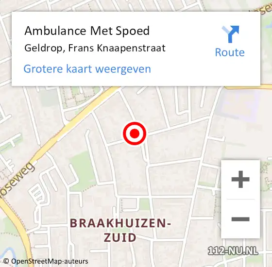 Locatie op kaart van de 112 melding: Ambulance Met Spoed Naar Geldrop, Frans Knaapenstraat op 10 april 2018 09:05