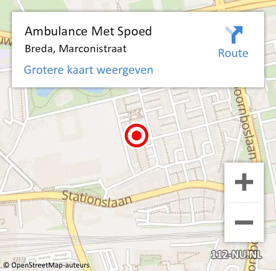 Locatie op kaart van de 112 melding: Ambulance Met Spoed Naar Breda, Marconistraat op 10 april 2018 09:19