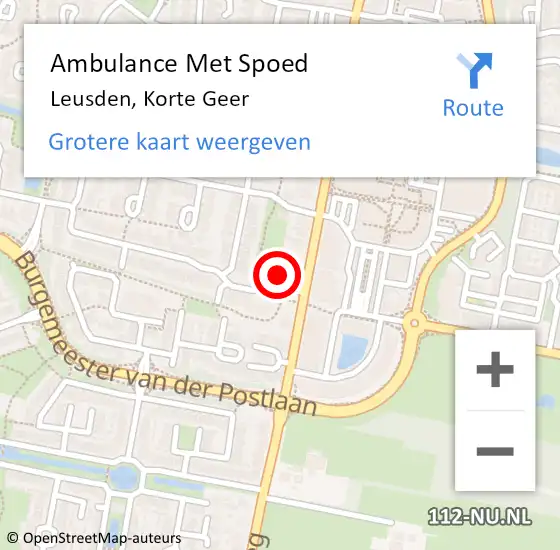 Locatie op kaart van de 112 melding: Ambulance Met Spoed Naar Leusden, Korte Geer op 10 april 2018 09:58