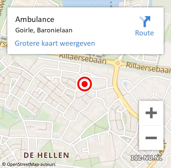 Locatie op kaart van de 112 melding: Ambulance Goirle, Baronielaan op 10 april 2018 10:05
