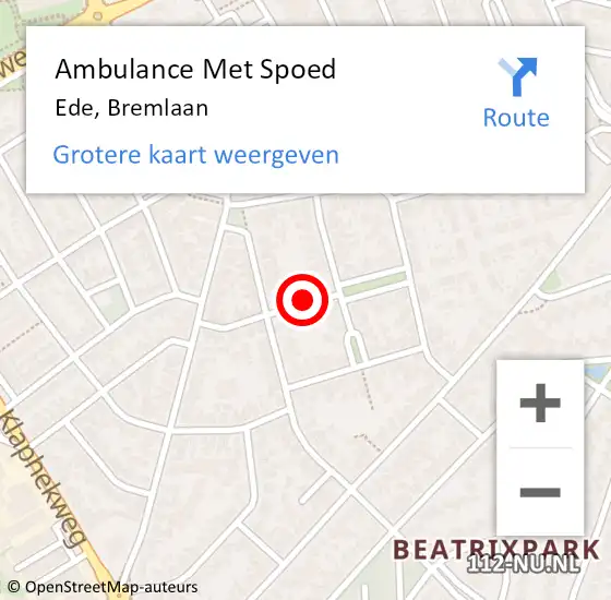 Locatie op kaart van de 112 melding: Ambulance Met Spoed Naar Ede, Bremlaan op 10 april 2018 10:29