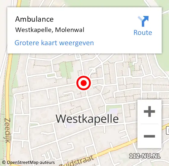 Locatie op kaart van de 112 melding: Ambulance Westkapelle, Molenwal op 10 april 2018 10:34