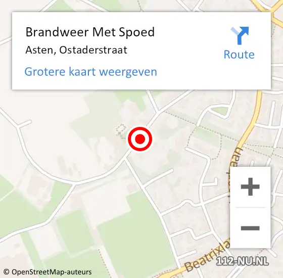 Locatie op kaart van de 112 melding: Brandweer Met Spoed Naar Asten, Ostaderstraat op 10 april 2018 10:41