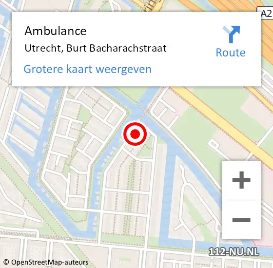 Locatie op kaart van de 112 melding: Ambulance Utrecht, Burt Bacharachstraat op 10 april 2018 10:56