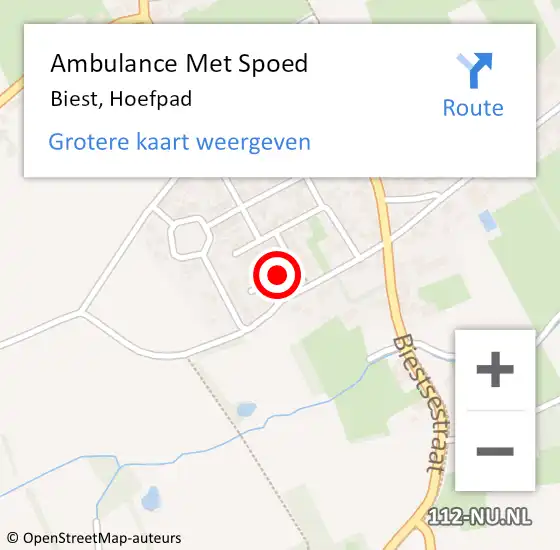 Locatie op kaart van de 112 melding: Ambulance Met Spoed Naar Biest, Hoefpad op 10 april 2018 11:06