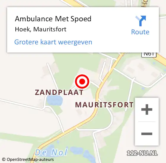 Locatie op kaart van de 112 melding: Ambulance Met Spoed Naar Hoek, Mauritsfort op 10 april 2018 11:19