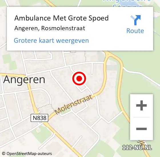 Locatie op kaart van de 112 melding: Ambulance Met Grote Spoed Naar Angeren, Rosmolenstraat op 10 april 2018 11:21