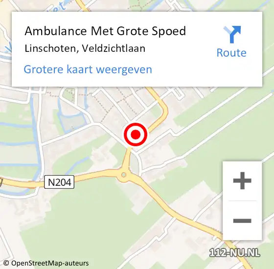 Locatie op kaart van de 112 melding: Ambulance Met Grote Spoed Naar Linschoten, Veldzichtlaan op 10 april 2018 13:36