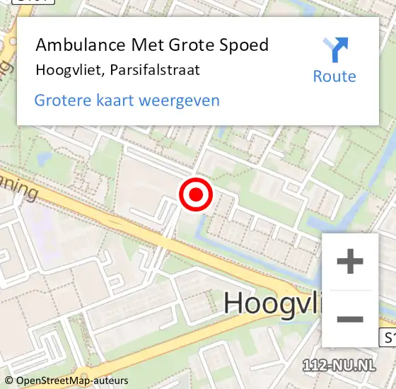 Locatie op kaart van de 112 melding: Ambulance Met Grote Spoed Naar Hoogvliet, Parsifalstraat op 10 april 2018 16:29