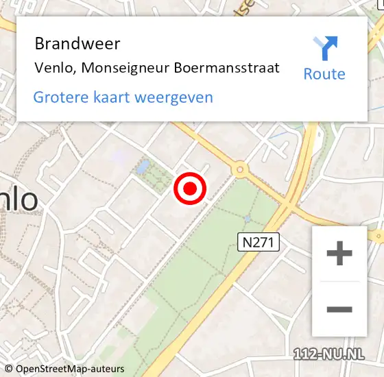 Locatie op kaart van de 112 melding: Brandweer Venlo, Monseigneur Boermansstraat op 10 april 2018 17:20