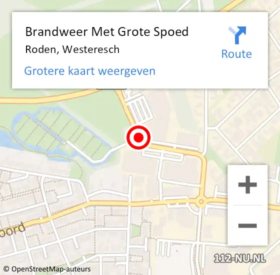 Locatie op kaart van de 112 melding: Brandweer Met Grote Spoed Naar Roden, Westeresch op 10 april 2018 17:24