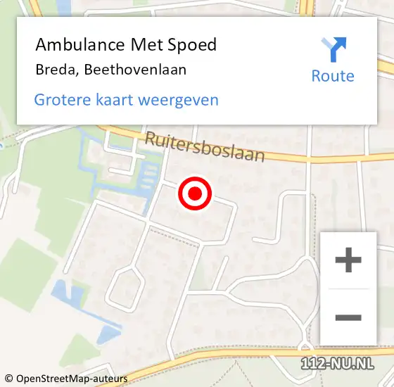 Locatie op kaart van de 112 melding: Ambulance Met Spoed Naar Breda, Beethovenlaan op 10 april 2018 17:30