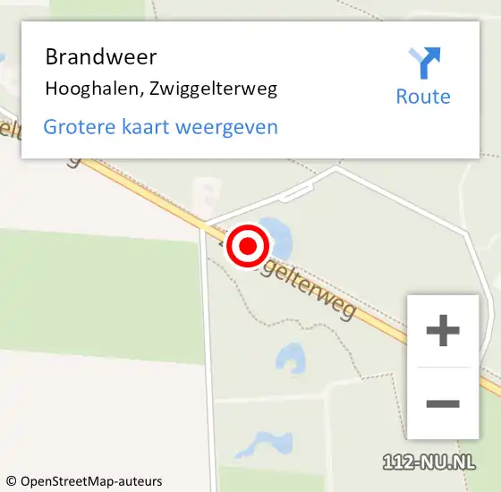 Locatie op kaart van de 112 melding: Brandweer Hooghalen, Zwiggelterweg op 10 april 2018 17:52