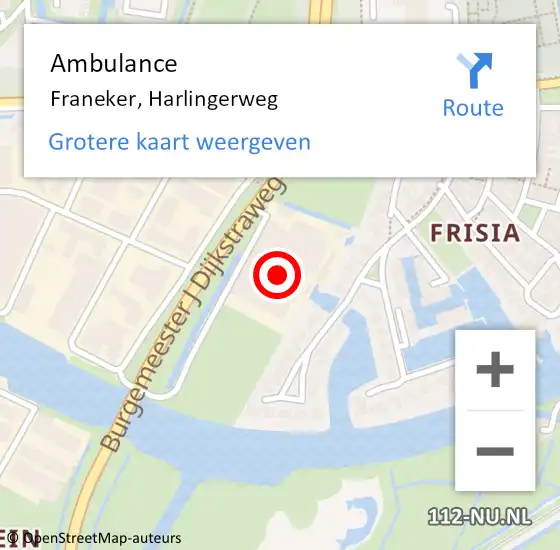 Locatie op kaart van de 112 melding: Ambulance Franeker, Harlingerweg op 10 april 2018 18:04