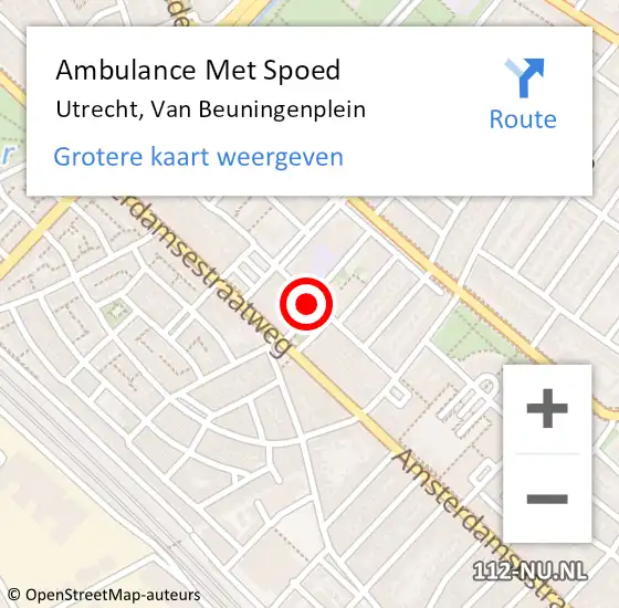 Locatie op kaart van de 112 melding: Ambulance Met Spoed Naar Utrecht, Van Beuningenplein op 21 februari 2014 17:35