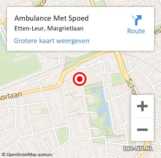 Locatie op kaart van de 112 melding: Ambulance Met Spoed Naar Etten-Leur, Margrietlaan op 10 april 2018 18:16